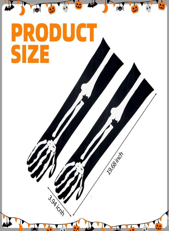 GOLDCROW Halloween Skeleton Gloves Skull Hand Print Gloves for Men and Women, Full Finger Bone Long Arm Length Gloves for Halloween Party, Dance,Haunted House Events - Image 2