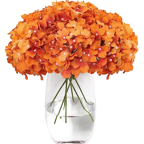 Tifuly Hydrangea Artificial Flowers -12 pcs Realistic Fake Hydrangea Silk Flowers with Stems Faux Hydrangea Flowers Heads for Office Home Party Wedding Centerpiece DIY Floral Decor (Orange) - Image 1