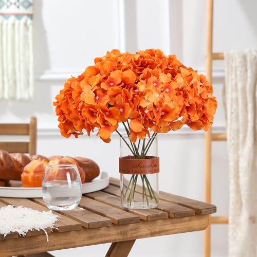 Tifuly Hydrangea Artificial Flowers -12 pcs Realistic Fake Hydrangea Silk Flowers with Stems Faux Hydrangea Flowers Heads for Office Home Party Wedding Centerpiece DIY Floral Decor (Orange) - Image 5