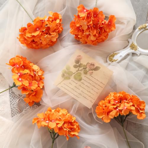 Tifuly Hydrangea Artificial Flowers -12 pcs Realistic Fake Hydrangea Silk Flowers with Stems Faux Hydrangea Flowers Heads for Office Home Party Wedding Centerpiece DIY Floral Decor (Orange) - Image 4