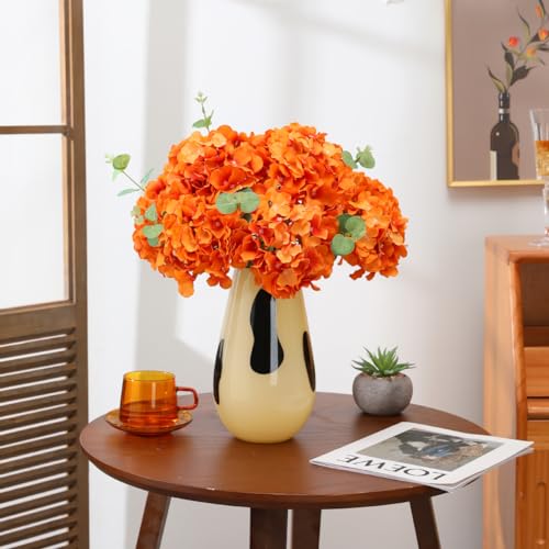 Tifuly Hydrangea Artificial Flowers -12 pcs Realistic Fake Hydrangea Silk Flowers with Stems Faux Hydrangea Flowers Heads for Office Home Party Wedding Centerpiece DIY Floral Decor (Orange) - Image 3