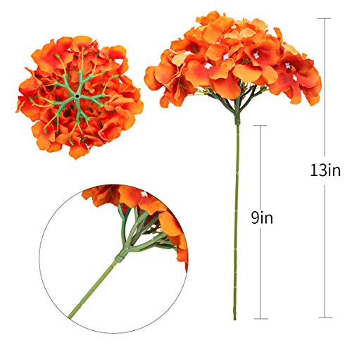 Tifuly Hydrangea Artificial Flowers -12 pcs Realistic Fake Hydrangea Silk Flowers with Stems Faux Hydrangea Flowers Heads for Office Home Party Wedding Centerpiece DIY Floral Decor (Orange) - Image 2