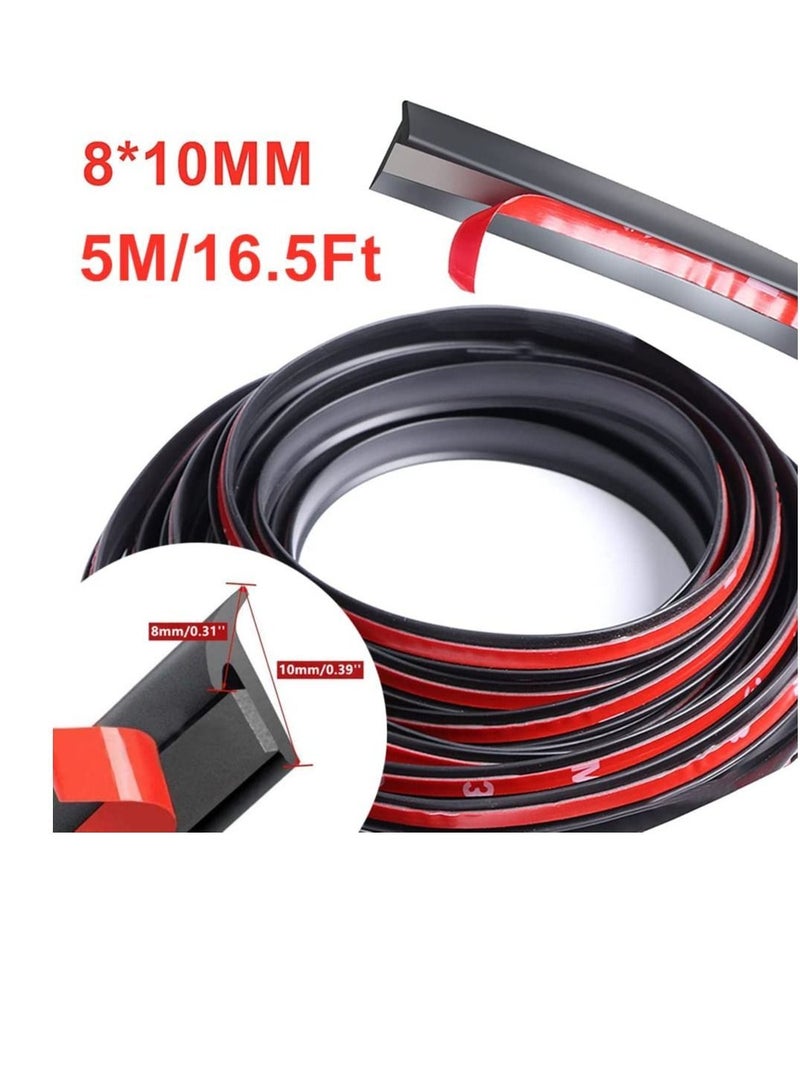 Auto Rubber Weather Draft Seal Strip, 5M/16.5Ft Universal Self Adhesive Car Windshield Edge Moulding Sealing Strip Soundproof T-Type Protector Trim, Black, 8x10mm - Image 3
