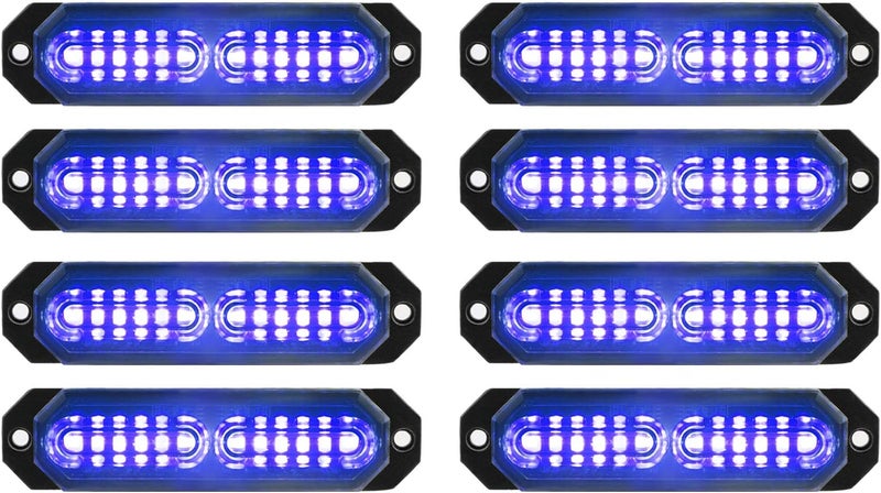 ASPL 8pcs Ultra Slim 12-LED Surface Mount Flashing Strobe Lights - Blue Emergency Beacon - Image 1