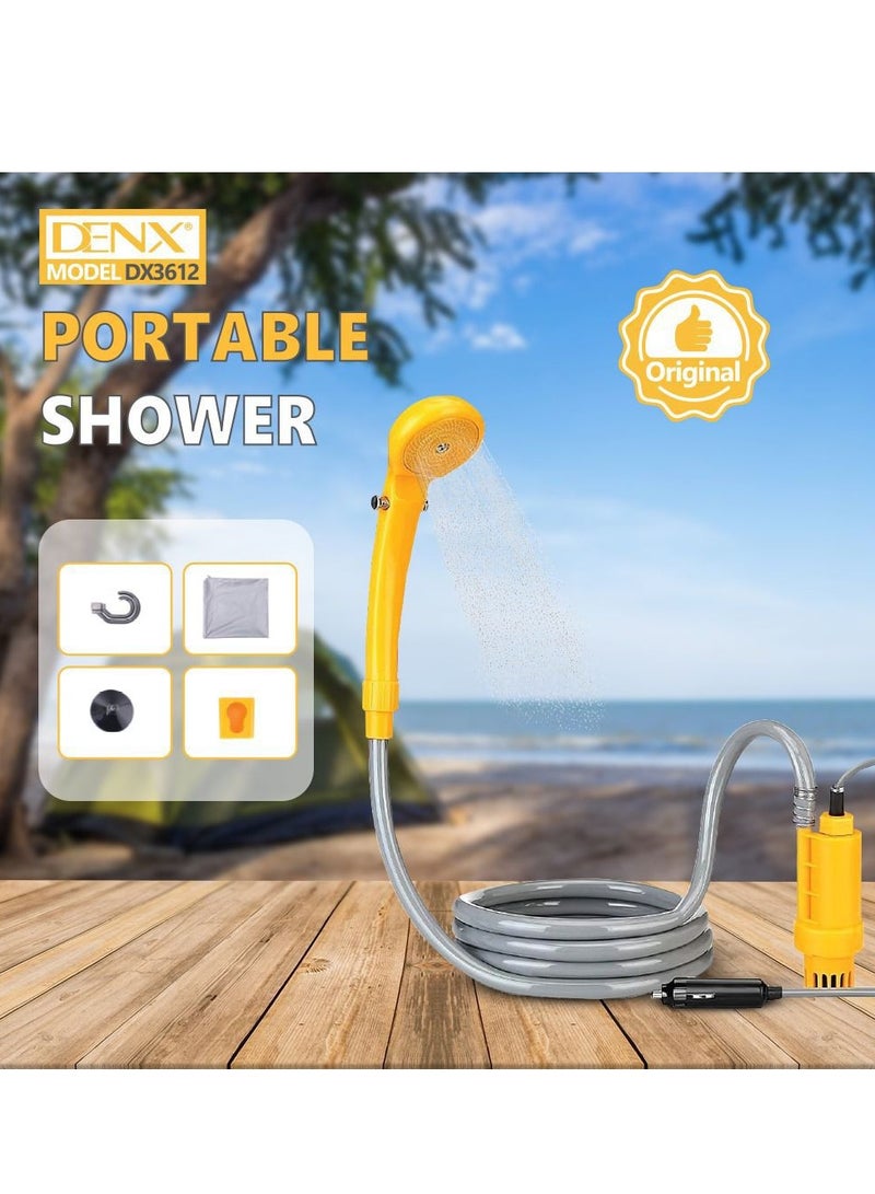 Denx 12V Portable Car Washer - Pumps Water from Bucket into a Steady, Gentle Shower Stream for Camping, Travel, Beach, Swimming, Pets, Outdoor & Indoor - Image 2