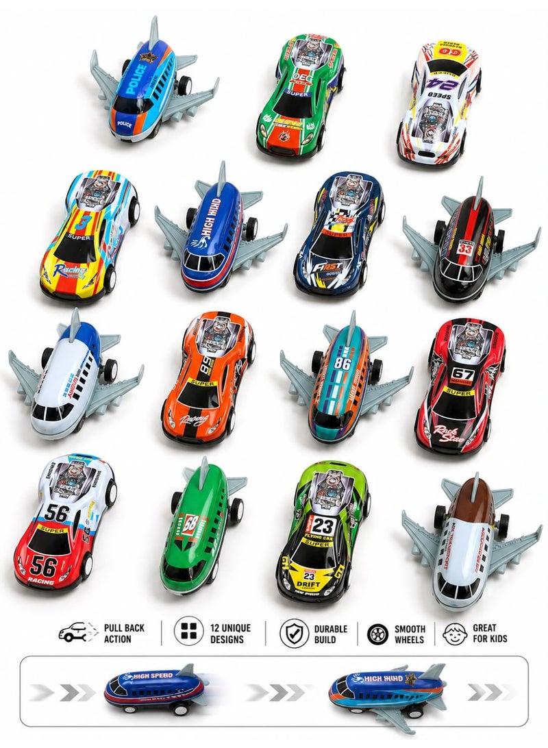 First Choice Kids' Toys – 4-Piece Assortment of Fast Racing Cars and Planes, Pull-Back Action, Perfect Gift for Kids - Image 1