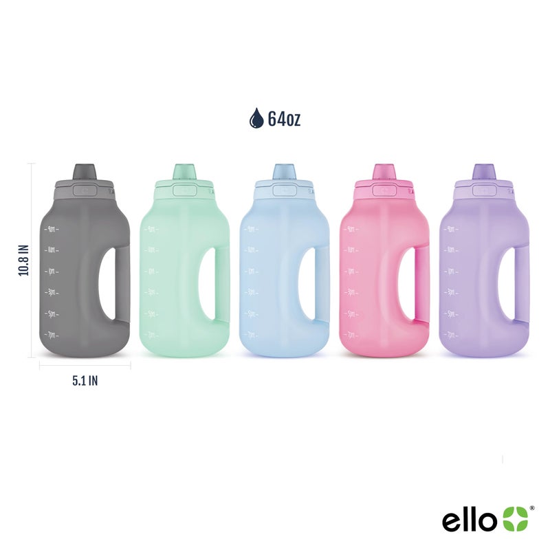 Ello Hydra 64oz Half Gallon Water Jug with Bottle Bag Handle and Motivational Time Markers for All Day Hydration, Plastic Reusable Water Bottle with Straw and Locking, Leak Proof Lid, BPA Free, Daisy - Image 3