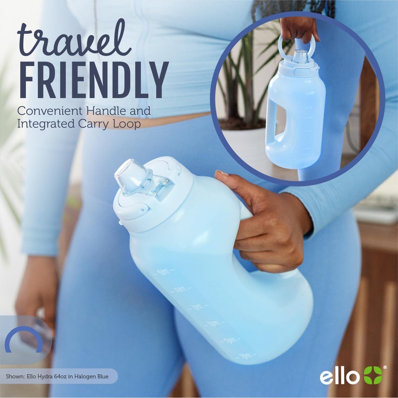 Ello Hydra 64oz Half Gallon Water Jug with Bottle Bag Handle and Motivational Time Markers for All Day Hydration, Plastic Reusable Water Bottle with Straw and Locking, Leak Proof Lid, BPA Free, Daisy - Image 4