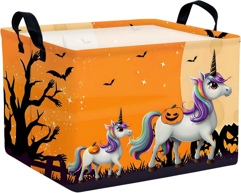 SETAMA Halloween Basket Gift Cute Pumpkin Ghost Parties Decor Kid Trick or Treat Basket for Boys and Girls Rectangular Storage Bin Box (Unicorn Bat) - Image 1