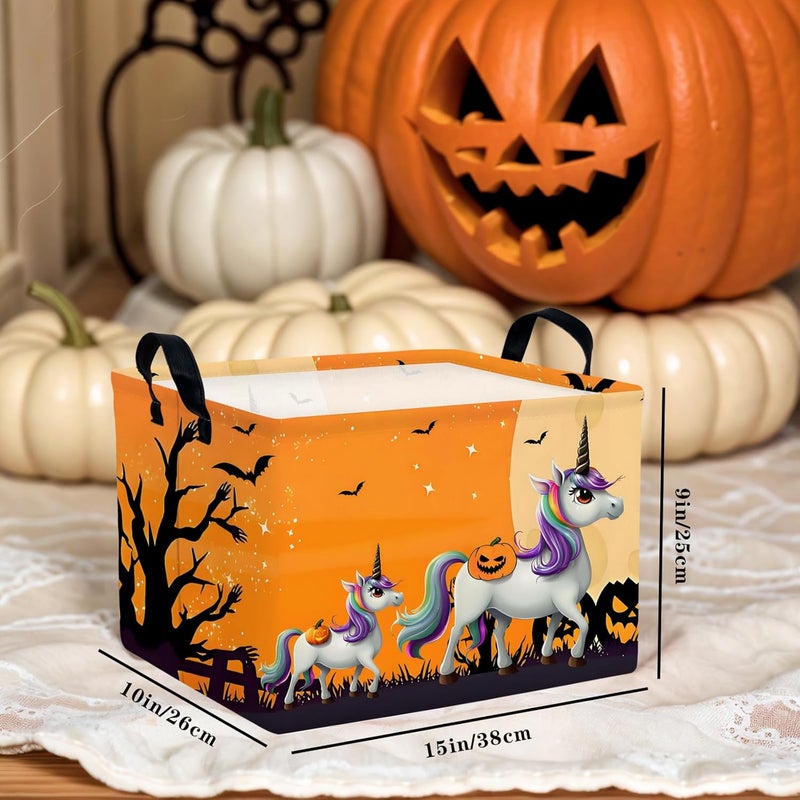 SETAMA Halloween Basket Gift Cute Pumpkin Ghost Parties Decor Kid Trick or Treat Basket for Boys and Girls Rectangular Storage Bin Box (Unicorn Bat) - Image 3