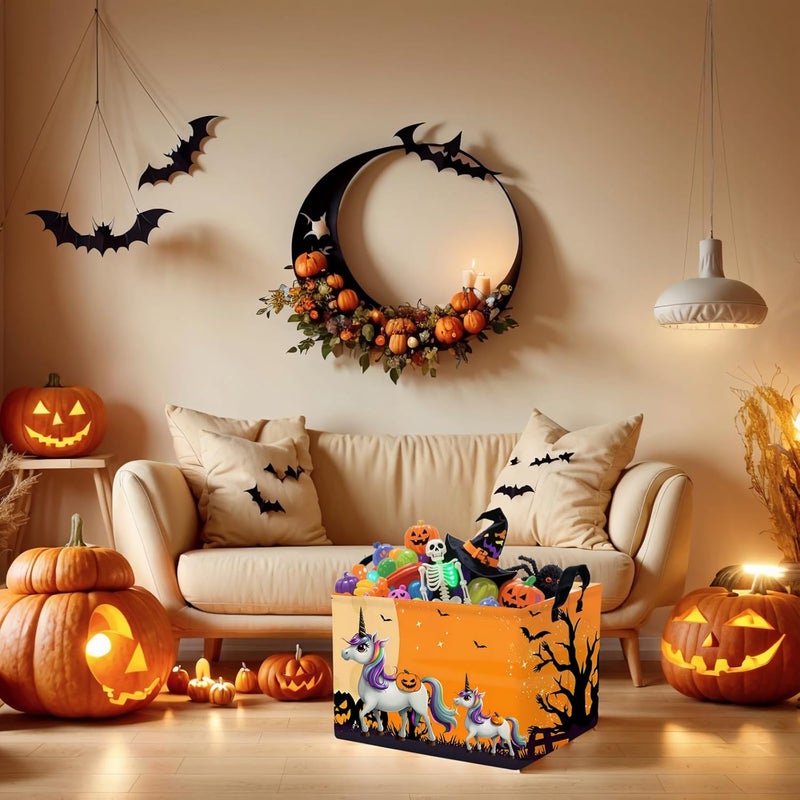 SETAMA Halloween Basket Gift Cute Pumpkin Ghost Parties Decor Kid Trick or Treat Basket for Boys and Girls Rectangular Storage Bin Box (Unicorn Bat) - Image 4