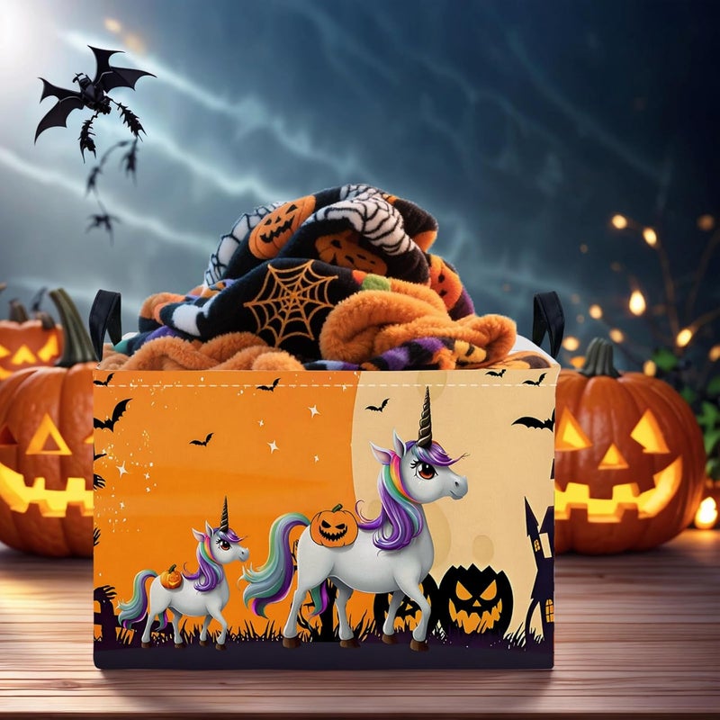 SETAMA Halloween Basket Gift Cute Pumpkin Ghost Parties Decor Kid Trick or Treat Basket for Boys and Girls Rectangular Storage Bin Box (Unicorn Bat) - Image 5
