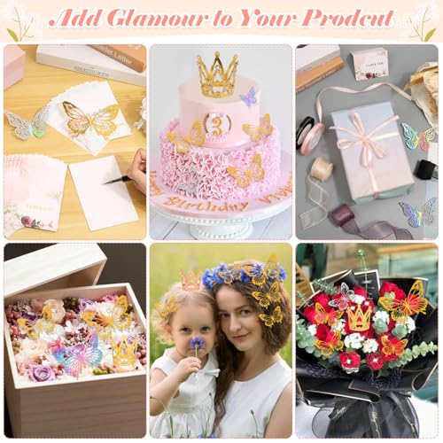 Tetutor 366 pcs Flower Bouquet Wrapping Paper,Waterproof Flower Floral Wrapping Paper Bouquet Sheets with Ribbons Pins 3D Butterflies and Crowns for Florist Wrap - Image 5