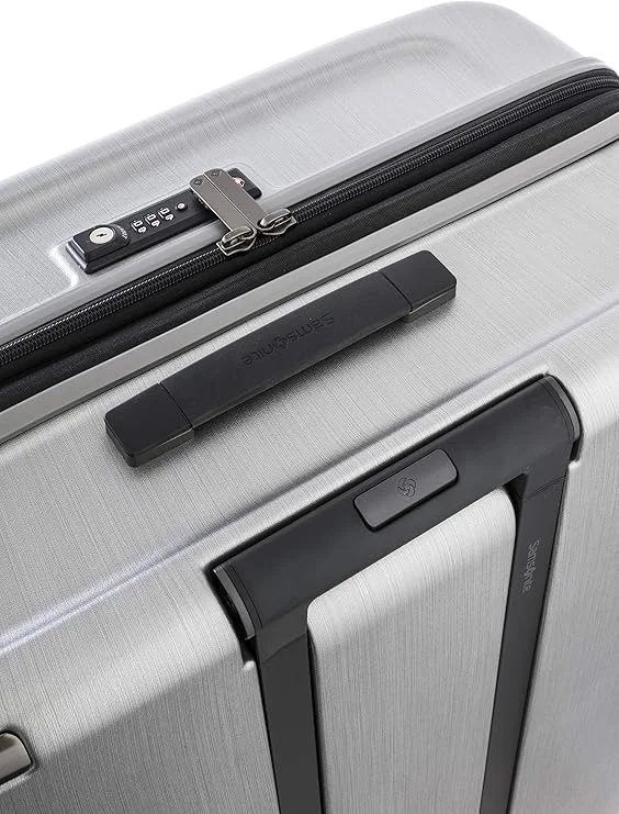 Samsonite 108/124 Evoa Suitcase Cabin Size 75 cm / 28 inch, 4 Spinner Wheels, Polycarbonate, Brushed Silver|Aero-Trac Suspension Wheels|TSA Lock|Divider Pad|Anti-Theft Secuirty Zipper|Expandable - 10 Years International Warranty Brushed Silver  | Best Price UAE