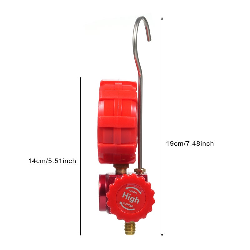 Single Manifold Gauge: Red Large Easy-to-Read Dial - Heavy-Duty Hook Enhanced Rubber Sleeve for R134A R22 R410A R404A Air Conditioning Refrigeration Systems - Image 2