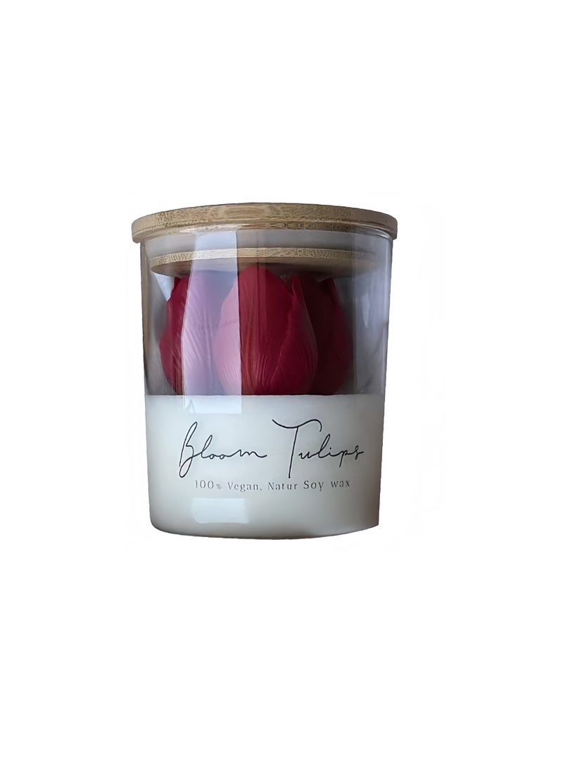 شمعة تونج حمراء مصنوعة يدوياً - شمعة صويا طبيعية مع عطر الزهور لديكور المنزل والاسترخاء​ - Image 1