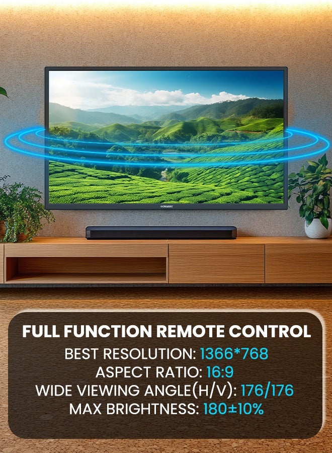 SONASHI 32 Inch HD Smart LED TV – Frameless Design with Remote Control | Wide Viewing Angle 176°/176° that Delivers Bright & Clear Images | 2 USB and 3 HDMI Ports with WIFI and Multi-Language Support SLED-3200SHD - Image 4