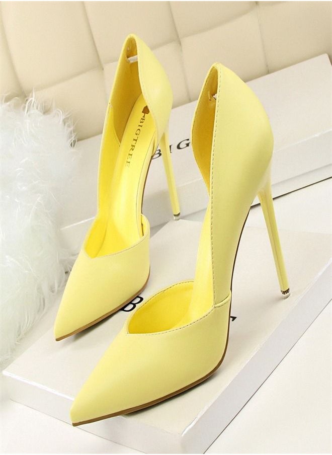 BIGTREE Shallow Pointed Hollow High Heels 10.5CM Yellow 