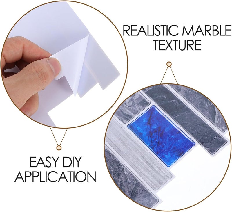HOMSFOU 10pcs Waterproof Marble Faux PVC Tile Wall Stickers Self-Adhesive Kitchen and Bathroom Wall Decals Oil-Resistant Peel and Stick for Room Decoration - Image 3