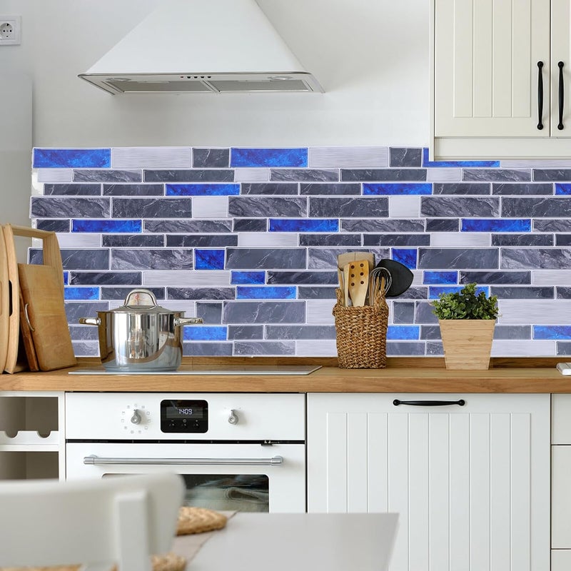 HOMSFOU 10pcs Waterproof Marble Faux PVC Tile Wall Stickers Self-Adhesive Kitchen and Bathroom Wall Decals Oil-Resistant Peel and Stick for Room Decoration - Image 5