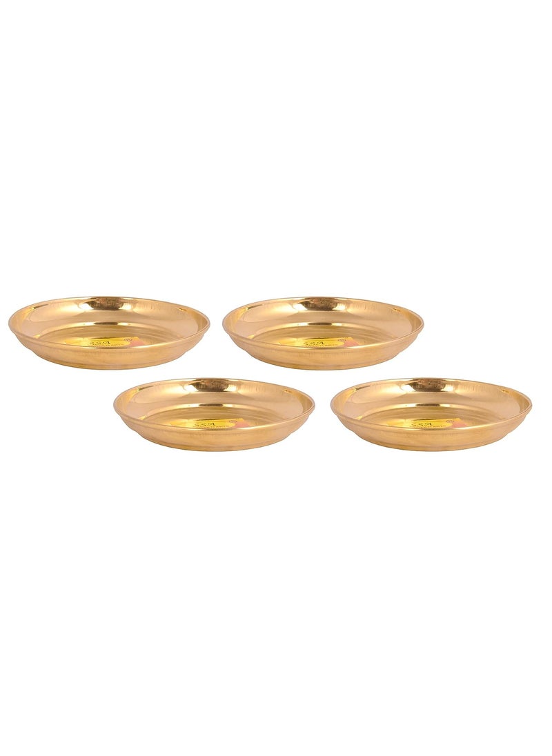 SHIV SHAKTI ARTS Shiv Shakti Arts® Pure Brass Plate Small Pooja Bhog Plate for Gifting Diwali Special (4 Piece)  - Image 1