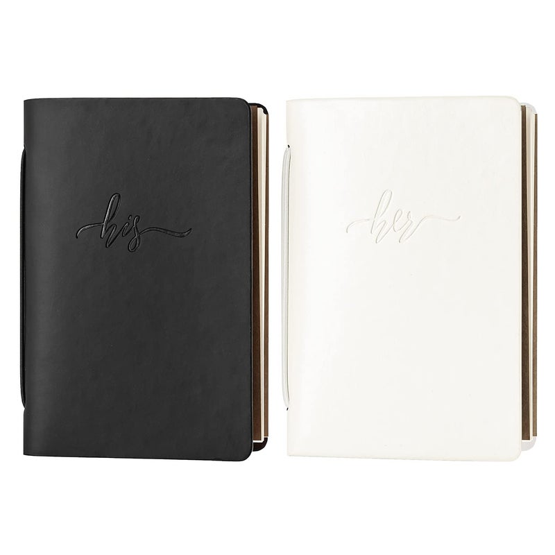 Calculs Calculs Handcrafted Wedding Vow Books Set of 2 Black  White Authentic Cowhide Cover with His and Her Stamping