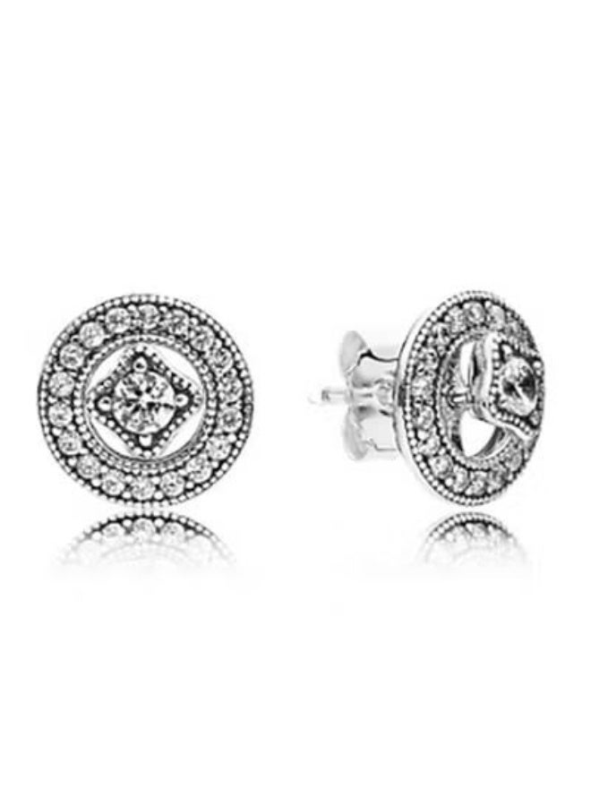 French Vintage Double-Row Paved Crystal Stud Earrings, Luxury High-End Jewelry