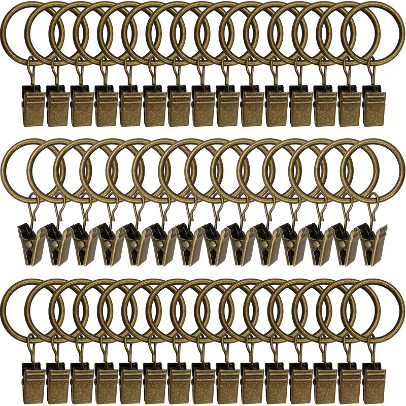 AMZSEVEN 44 Pack Metal Curtain Rings with Clips, Drapery Clips with Rings, Drapes Rings 1 inch Inner Diameter, Fits Diameter 5/8 inch Curtain Rods, Vintage Bronze - Image 1