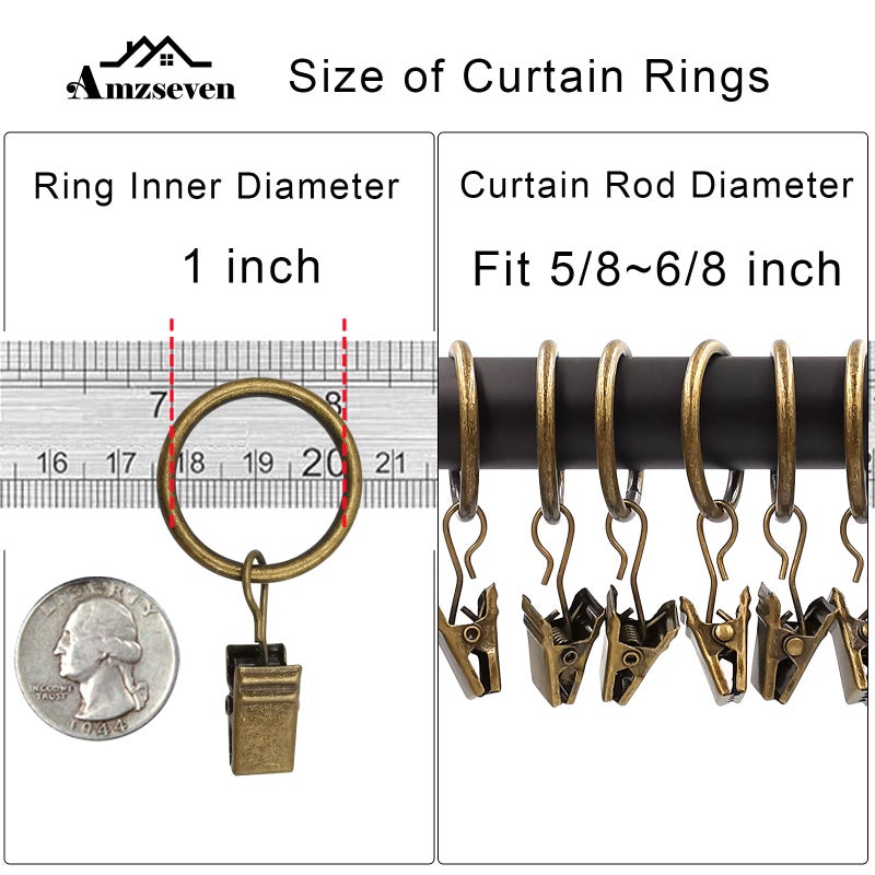 AMZSEVEN 44 Pack Metal Curtain Rings with Clips, Drapery Clips with Rings, Drapes Rings 1 inch Inner Diameter, Fits Diameter 5/8 inch Curtain Rods, Vintage Bronze - Image 3