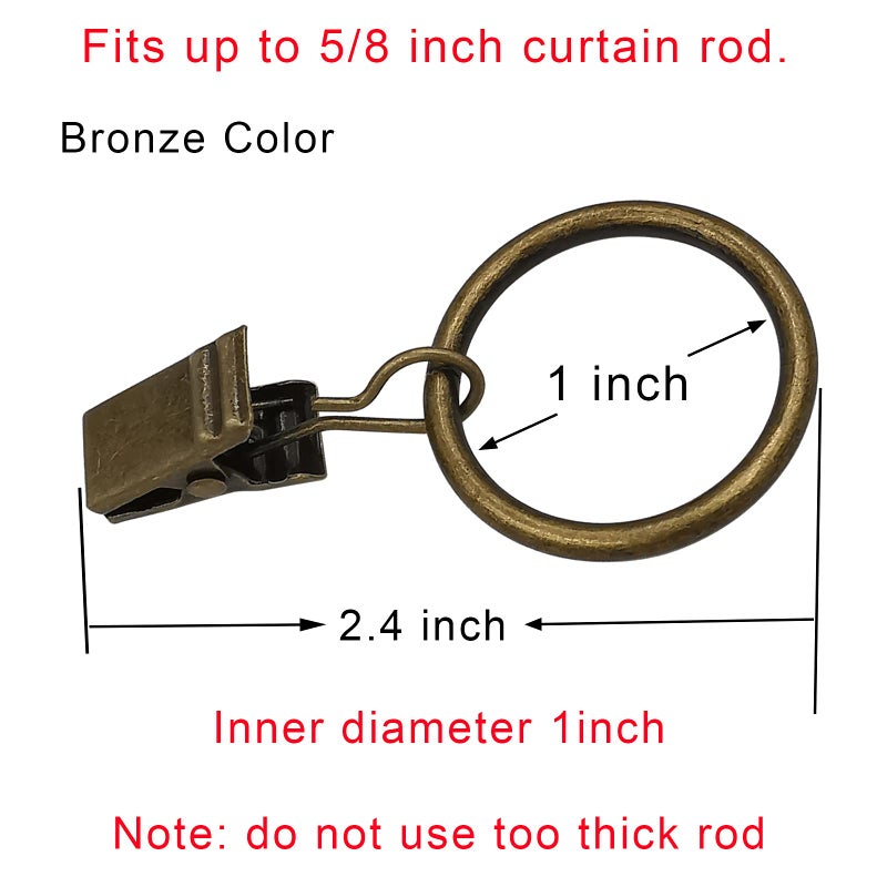 AMZSEVEN 44 Pack Metal Curtain Rings with Clips, Drapery Clips with Rings, Drapes Rings 1 inch Inner Diameter, Fits Diameter 5/8 inch Curtain Rods, Vintage Bronze - Image 2