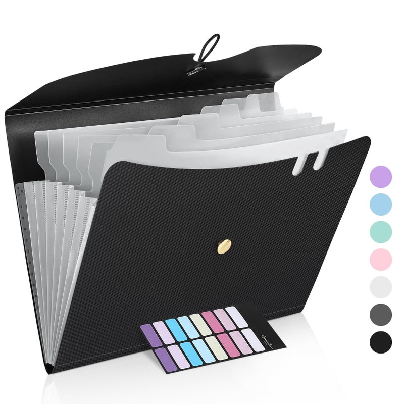 Sooez 7 Pocket Expanding File Folder Premium Accordion File Organizer Letter Size Folders for Documents Sleek Filing Folders with Bungee Closure Portable Folders for School Office Supplies Black - Image 2
