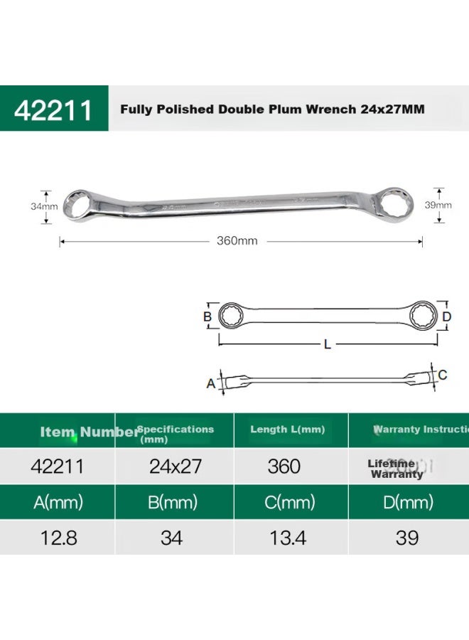 Sata Fully Polished Double Plum Blossom Wrench, 24x27mm, 42211 - Image 1