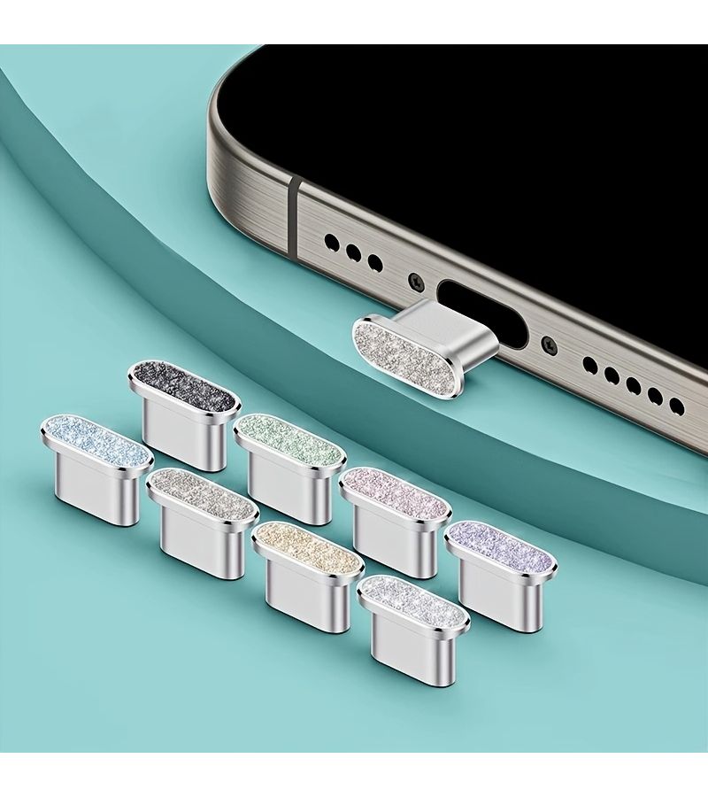 غبار لمعان الألماس الفضي لسد منفذ الشحن من نوع USB-C المتوافق مع آيفون - Image 2