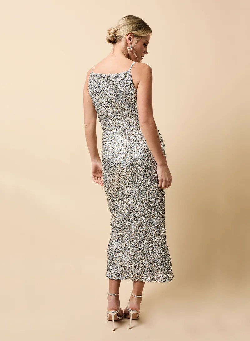 Little Mistress Sequin Detail Strappy Maxi Dress