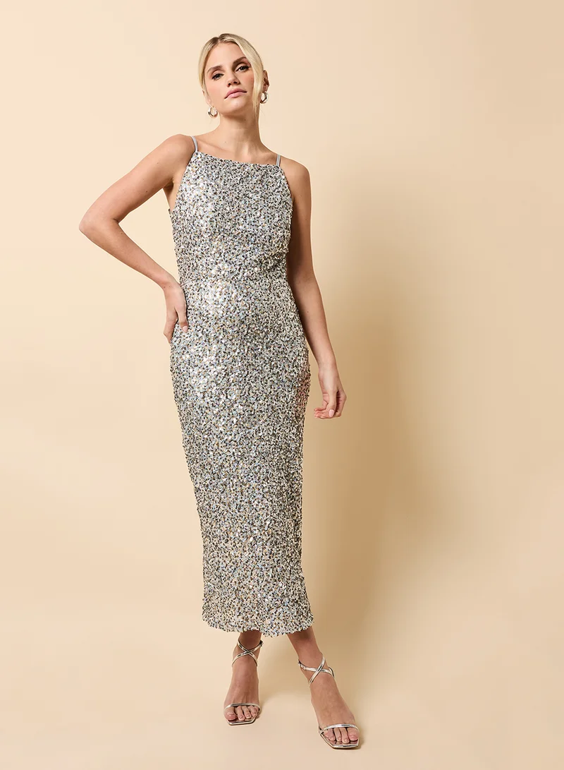 Little Mistress Sequin Detail Strappy Maxi Dress