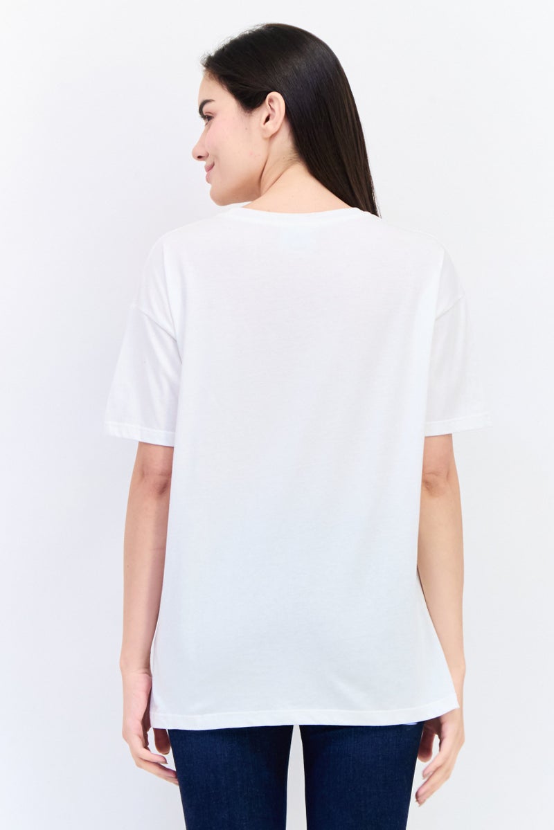 Pull & Bear Pan Am x Pull And Bear Women Crew Neck Short Sleeve Graphic T Shirt, White  - Image 3