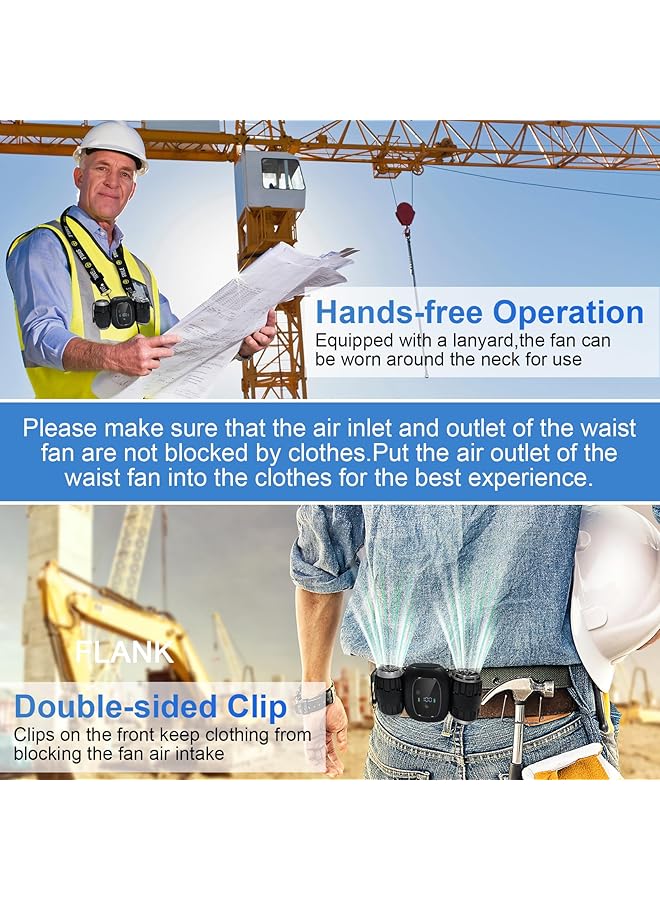إيروريكس مروحة الخصر 3 في 1 مروحة خصر محمولة بمشبك للرقبة 4 أقسام سرعة تدفق هواء قوي 10000 مللي أمبير في الساعة مروحة تعمل بالبطارية قابلة لإعادة الشحن مروحة حزام يمكن ارتداؤها للبناء في الهواء الطلق والسفر والصيد - Image 3