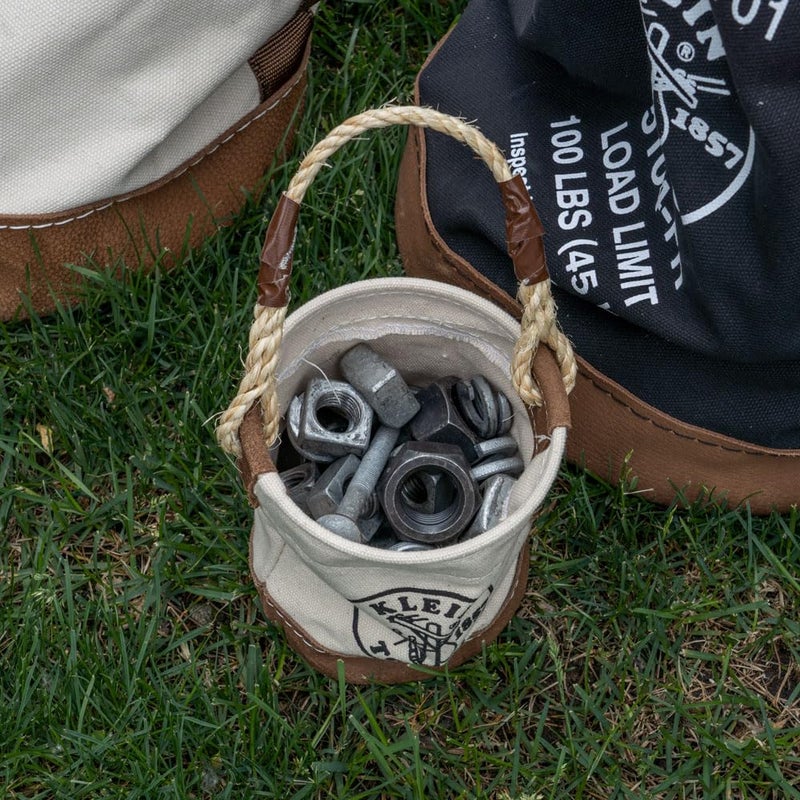 Klein Tools Klein Tools 5104MINI Mini Tool Bucket, All-Purpose Tool Bucket with Leather-Bottom, Nuts and Bolt Bag with Reinforced Rope Handle, Small Utility Pouch  - Image 2