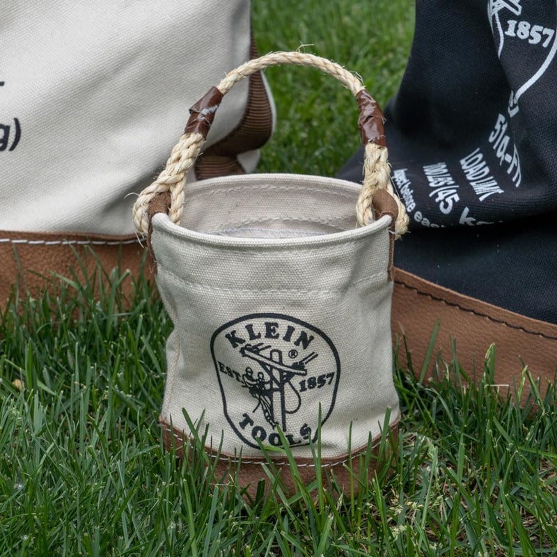 Klein Tools Klein Tools 5104MINI Mini Tool Bucket, All-Purpose Tool Bucket with Leather-Bottom, Nuts and Bolt Bag with Reinforced Rope Handle, Small Utility Pouch  - Image 3