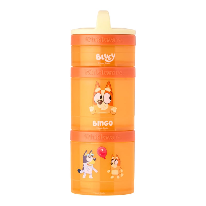 Whiskware Bluey Stackable Snack Containers for Kids and Toddlers, 3 Stackable Snack Cups for School and Travel, Bluey and Bingo, Hooray(Pack of 1) - Image 1