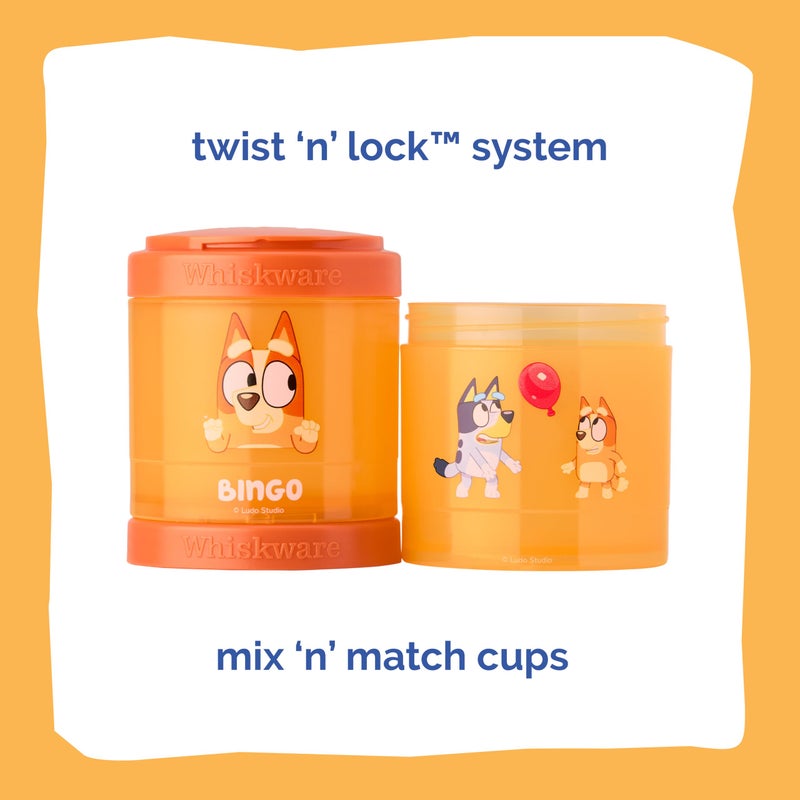 Whiskware Bluey Stackable Snack Containers for Kids and Toddlers, 3 Stackable Snack Cups for School and Travel, Bluey and Bingo, Hooray(Pack of 1) - Image 3
