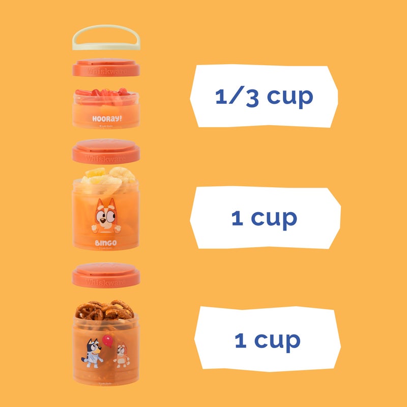 Whiskware Bluey Stackable Snack Containers for Kids and Toddlers, 3 Stackable Snack Cups for School and Travel, Bluey and Bingo, Hooray(Pack of 1) - Image 4