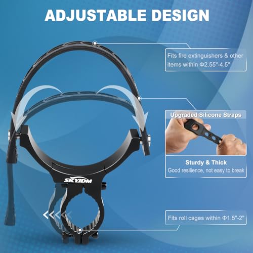 SKYJDM UTV Fire Extinguisher Mount with Reinforced Quick Release Silicone Straps for 1.75" to 2" Roll Bar, UTV Fire Extinguisher Holder with Anti-Slip Holder Base Plate Compatible with Polaris Can Am - Image 2