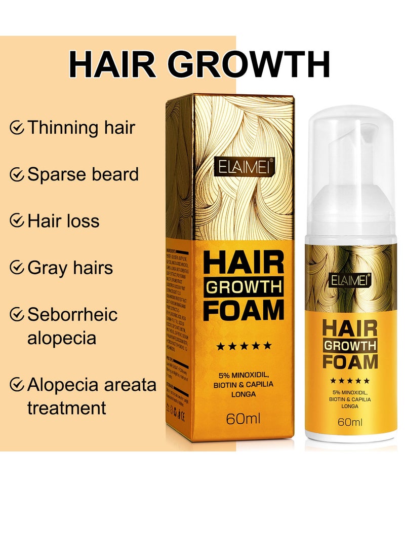 Elaimei - Hair Growth Foam for Women Men, With Minoxidil Biotin& Capilia Longa, Hair Regrowth Treatment for Stronger, For Natural Hair Regrowth & Thickening, Thicker Longer Hair That Stop Hair Thinning 60ml - Image 1