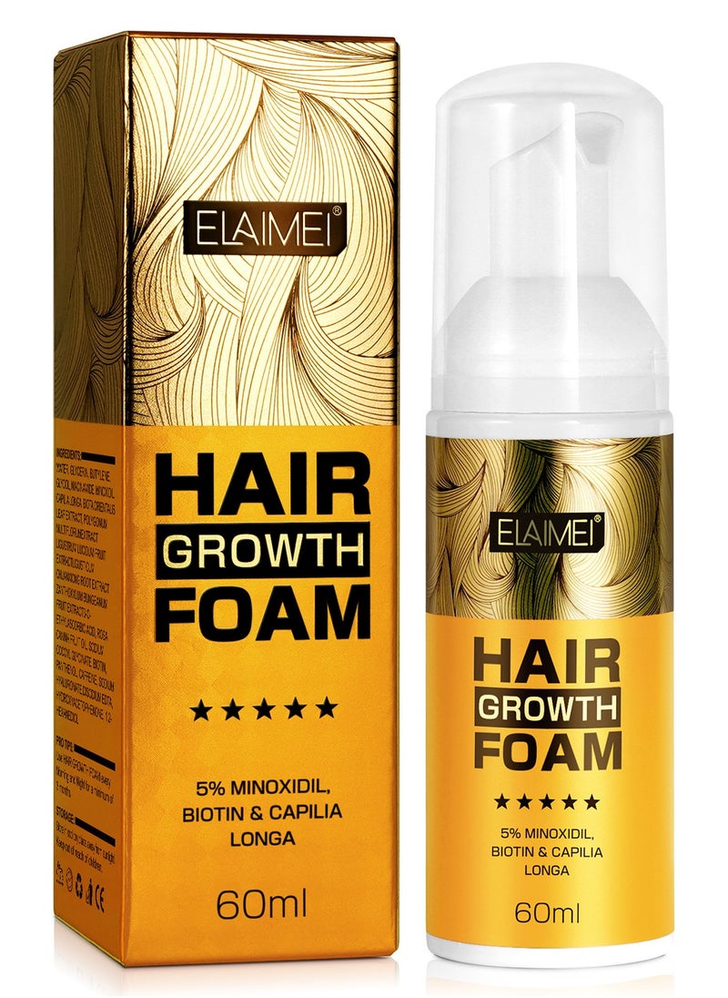 Elaimei - Hair Growth Foam for Women Men, With Minoxidil Biotin& Capilia Longa, Hair Regrowth Treatment for Stronger, For Natural Hair Regrowth & Thickening, Thicker Longer Hair That Stop Hair Thinning 60ml - Image 1