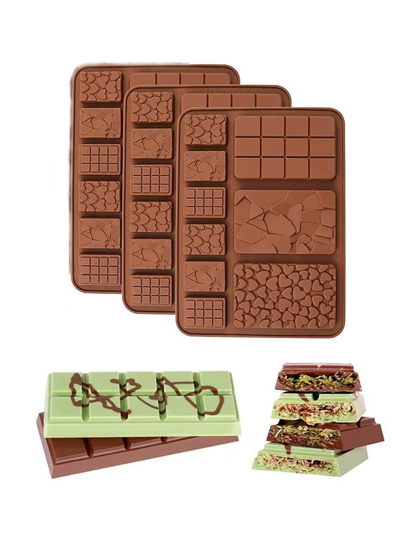 3 pack Silicone Molds, Chocolate Molds,Non-Stick Silicone Chocolate Candy Molds,Food Grade Break-Apart Chocolate Bar Mold for Baking,Chocolate Snacks,Protein and Energy Bar Silicone Molds - Image 1