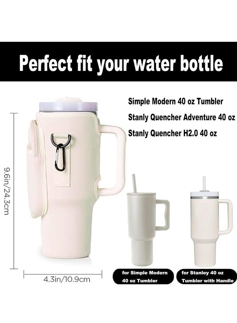 Stanley Water Bottle Carrier Bag for Stanley 40oz Tumbler, Water Bottle Holder with Pouch and Adjustable Strap, Sleeve Accessories with Pocket for 40oz Cup (Blue)  - Image 3