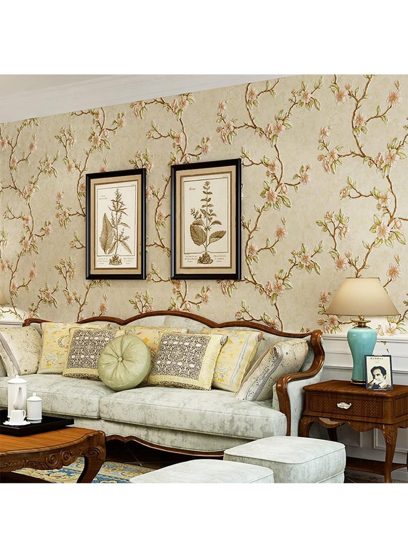 Bluejw Vintage Stick Wallpaper Thickened 3D Stereoscopic Non-Woven Wallpaper Garden Flower Tree Stickers Wallpaper Self-Adhesive Removable For Living Room Bedroom Wallpaper Roll 0.53X10m - Image 1