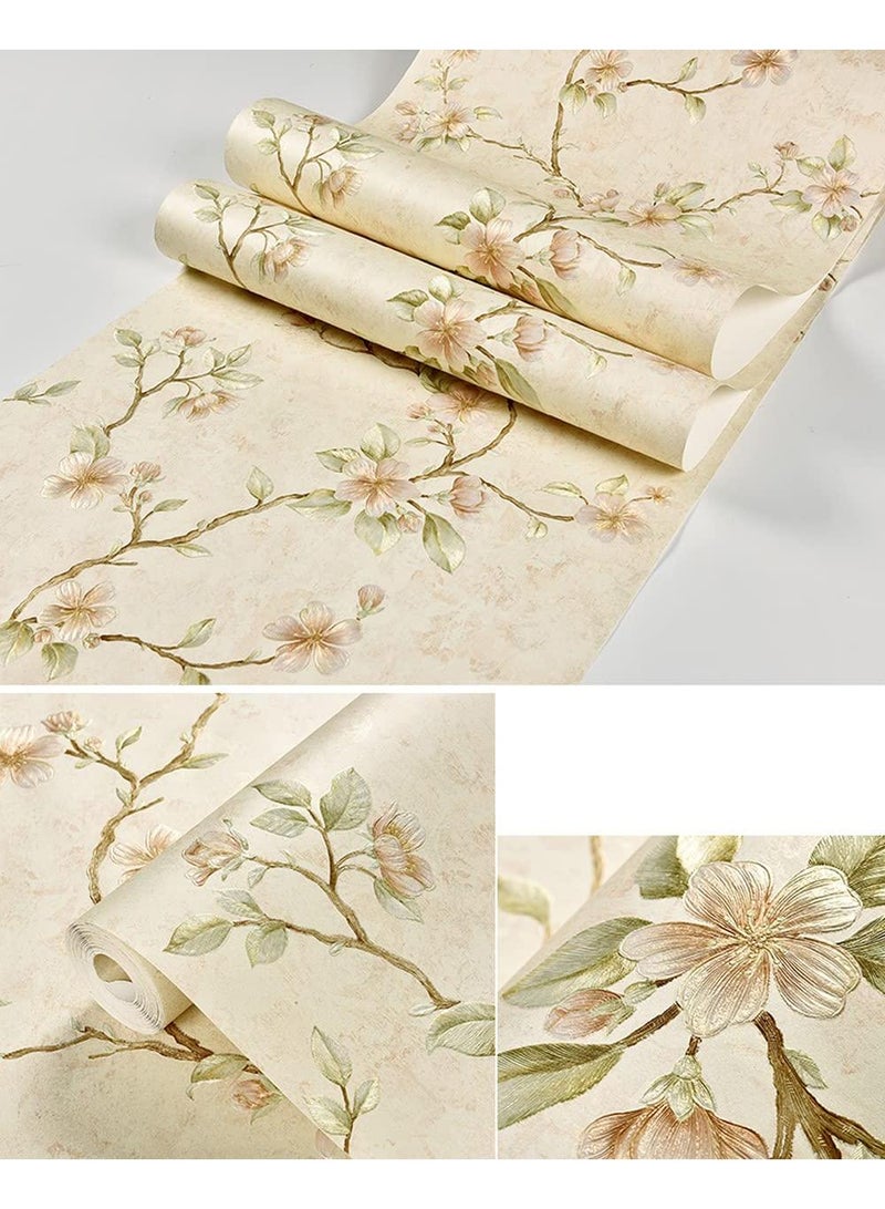 Bluejw Vintage Stick Wallpaper Thickened 3D Stereoscopic Non-Woven Wallpaper Garden Flower Tree Stickers Wallpaper Self-Adhesive Removable For Living Room Bedroom Wallpaper Roll 0.53X10m - Image 3
