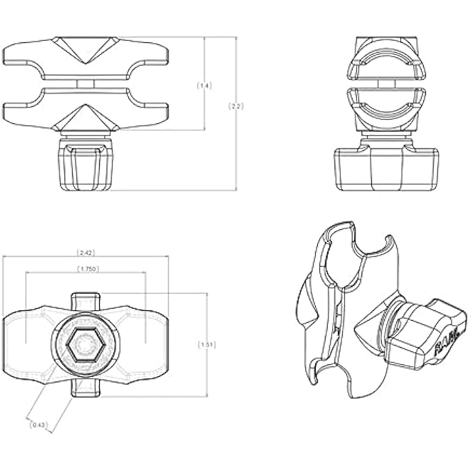 Ram Mounts RAM-B-201U-A UNPKG RAM DBL SOCKET ARM B BALL A LENGTH - Image 4